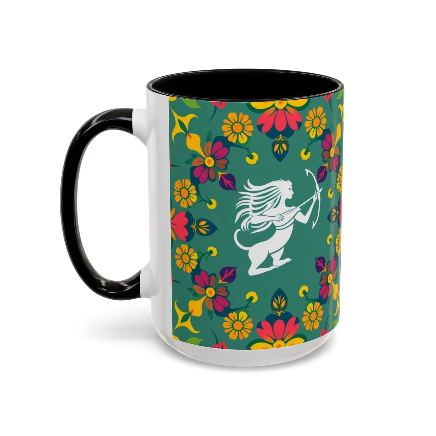 Accent Coffee Mug, Sagittarius, Zodiac. Flower Pattern, (11, 15oz)