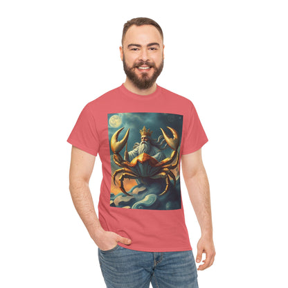 Unisex Heavy Cotton T-Shirt, Crustacean King v1, Cancer Zodiac Design