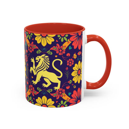 Accent Coffee Mug, Leo, Zodiac v3, Flower Pattern, (11, 15oz)