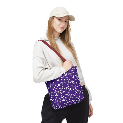 Tote Bag, Sagittarius Zodiac Sign, AOP, (Purple, White Print)