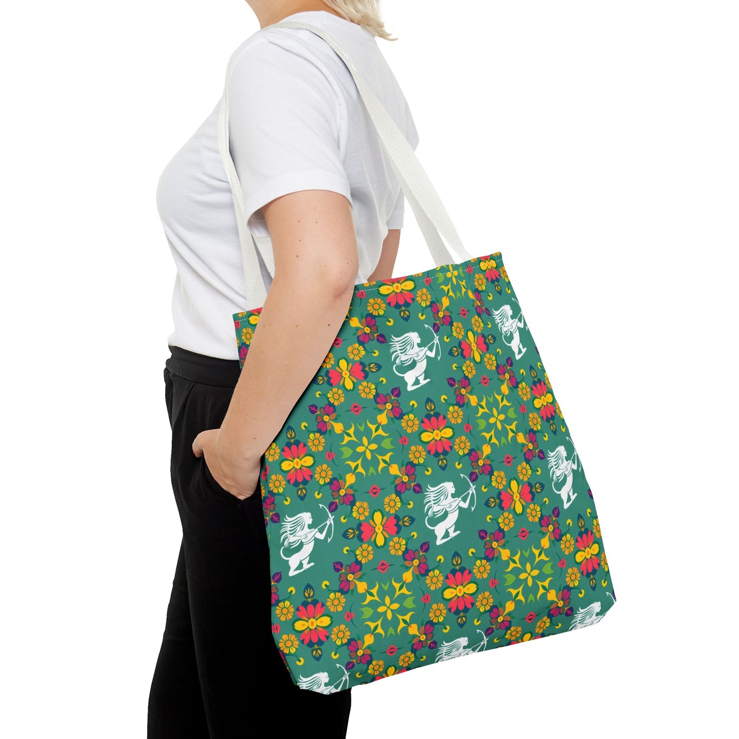 Tote Bag, (AOP), Sagittarius, Zodiac v6, Flower Pattern