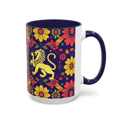 Accent Coffee Mug, Leo, Zodiac v3, Flower Pattern, (11, 15oz)