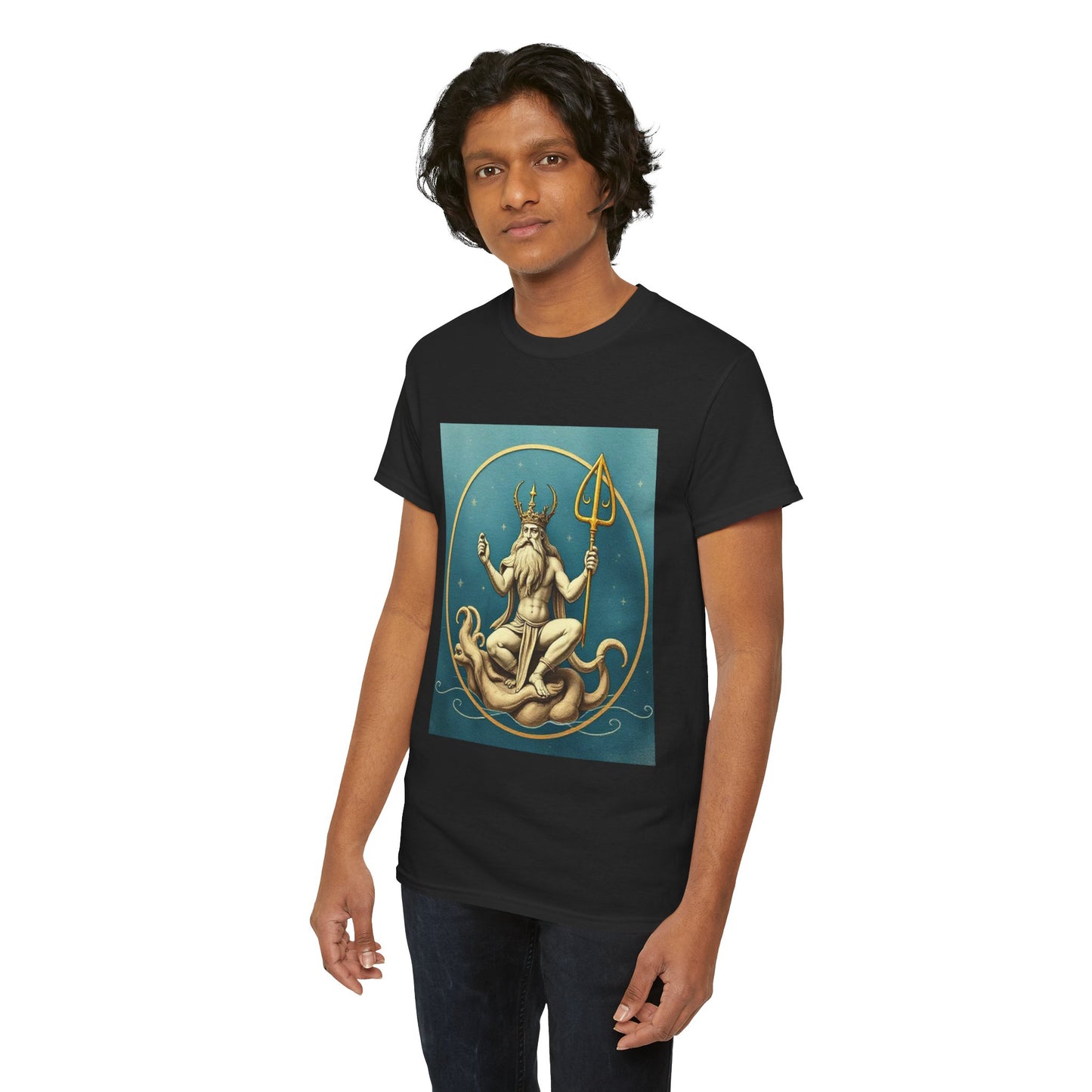Unisex Heavy Cotton T-Shirt, Aquarius God 3v, Zodiac Design
