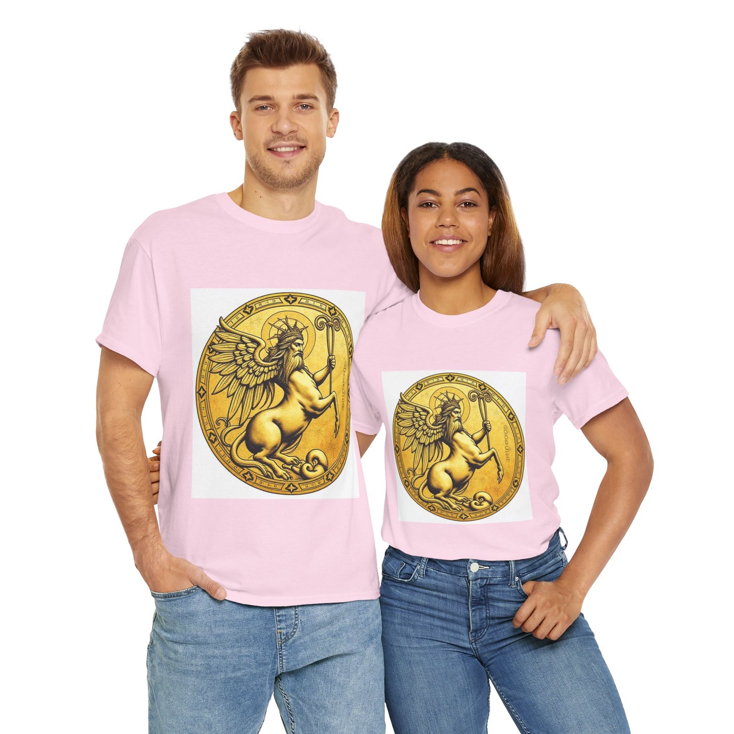 Unisex Heavy Cotton T-Shirt, Golden Angel Coin v1, Virgo Zodiac Design