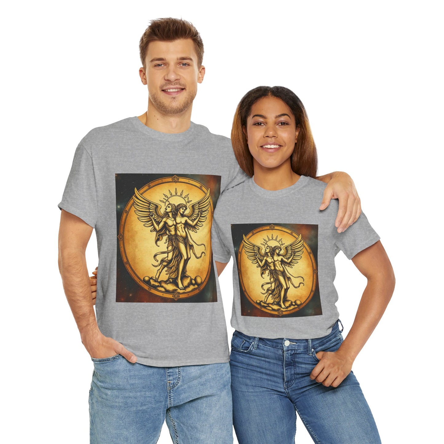 Unisex Heavy Cotton T-Shirt, Twin Angel v1, Gemini Zodiac Design