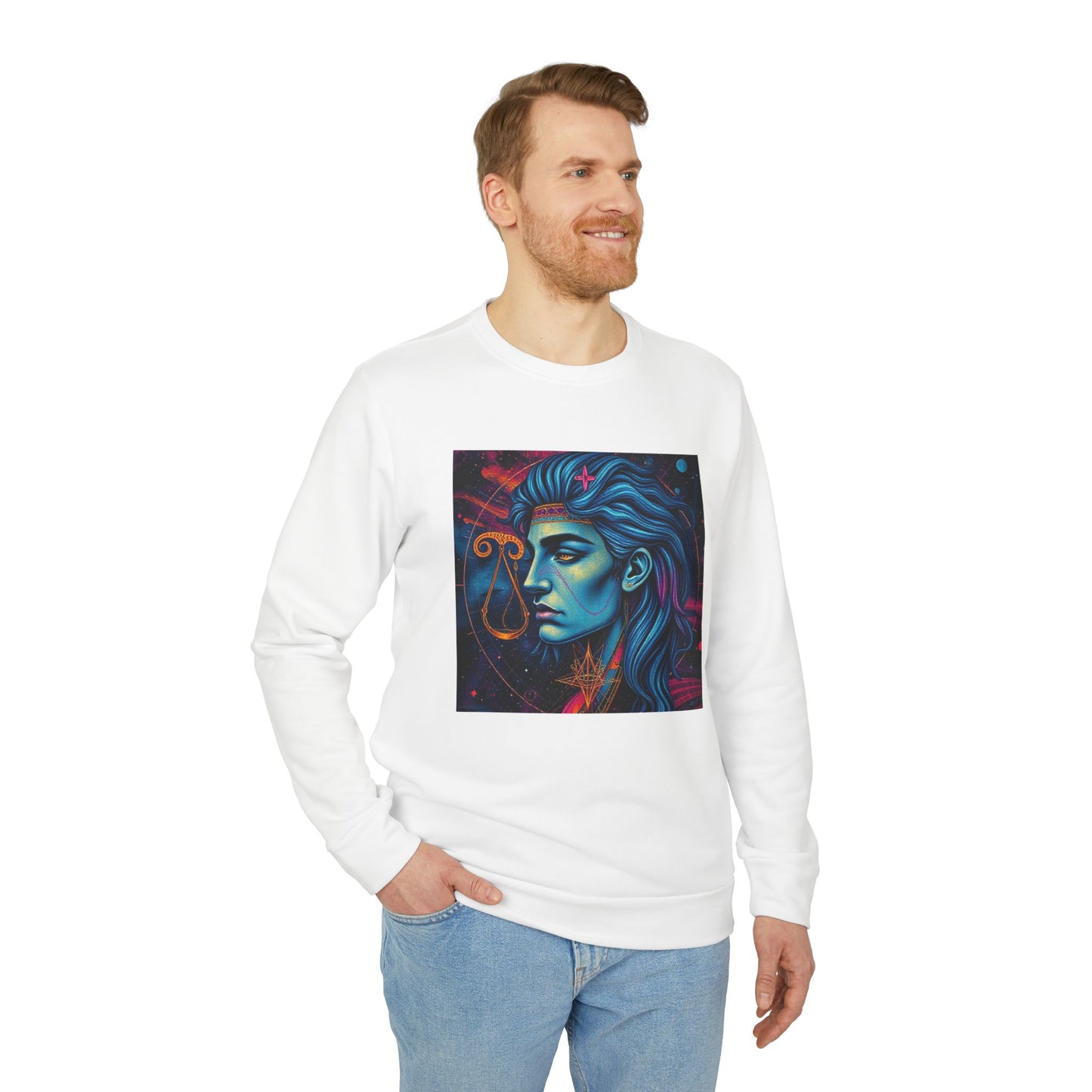 Adidas, Unisex Fleece Crewneck Sweatshirt, Libra, Pop Art, Zodiac