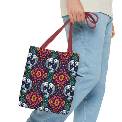 Tote Bag (AOP), Pisces, Zodiac v1, Flower Pattern