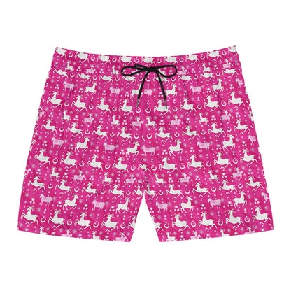 Men's Mid-Length Swim Shorts, (AOP), Capricorn, Zodiac v2, Bubble Pattern