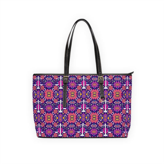 Leather Shoulder Bag, Libra, Zodiac v2, Flower Pattern
