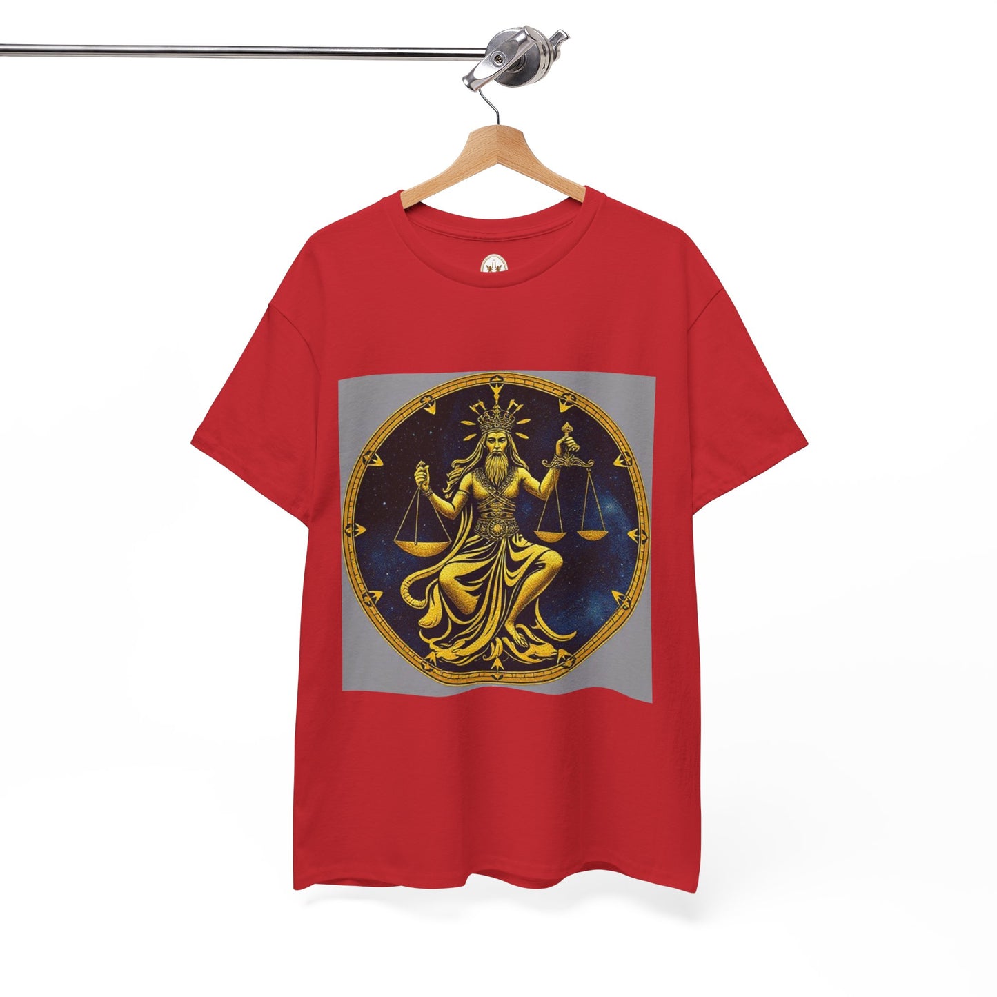Unisex Heavy Cotton T-Shirt, Gold Libra God, Zodiac Design