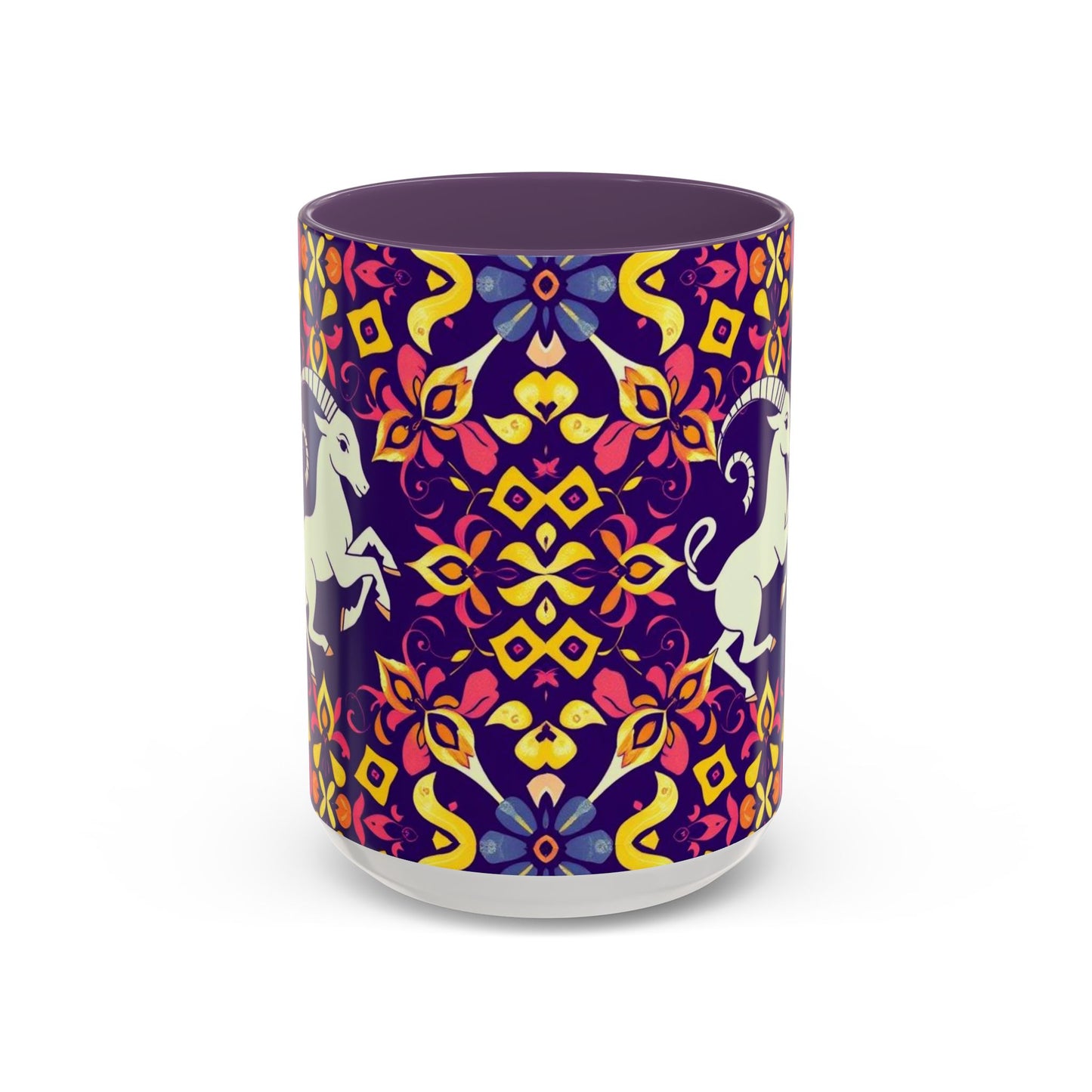 Accent Coffee Mug, Capricorn, Zodiac v1, Flower Pattern, (11, 15oz)