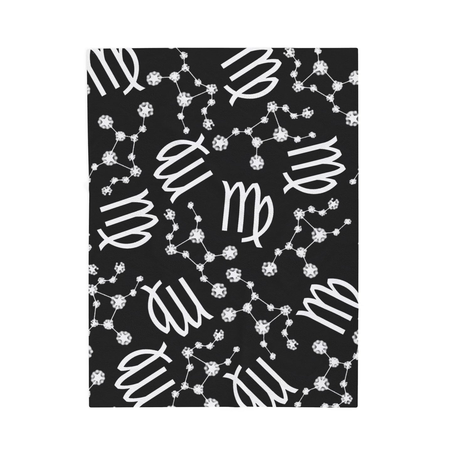 Velveteen Plush Blanket, Virgo Zodiac Sign, Constellation & Symbol, Black, 100% polyester
