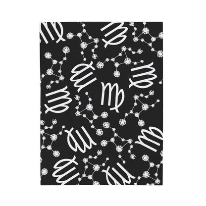 Velveteen Plush Blanket, Virgo Zodiac Sign, Constellation & Symbol, Black, 100% polyester