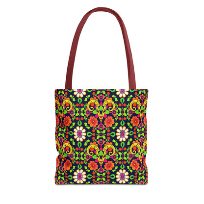 Tote Bag (AOP), Aries, Zodiac, Flower Pattern
