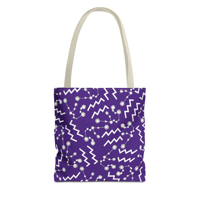Tote Bag, Aquarius Zodiac Sign, AOP, (Purple, White)