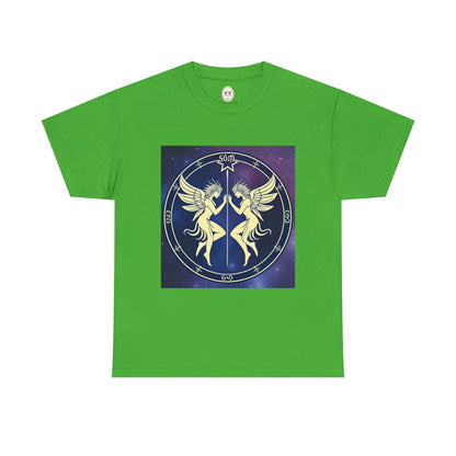 Unisex Heavy Cotton T-Shirt, Space Angel Twins v1, Gemini Zodiac Design