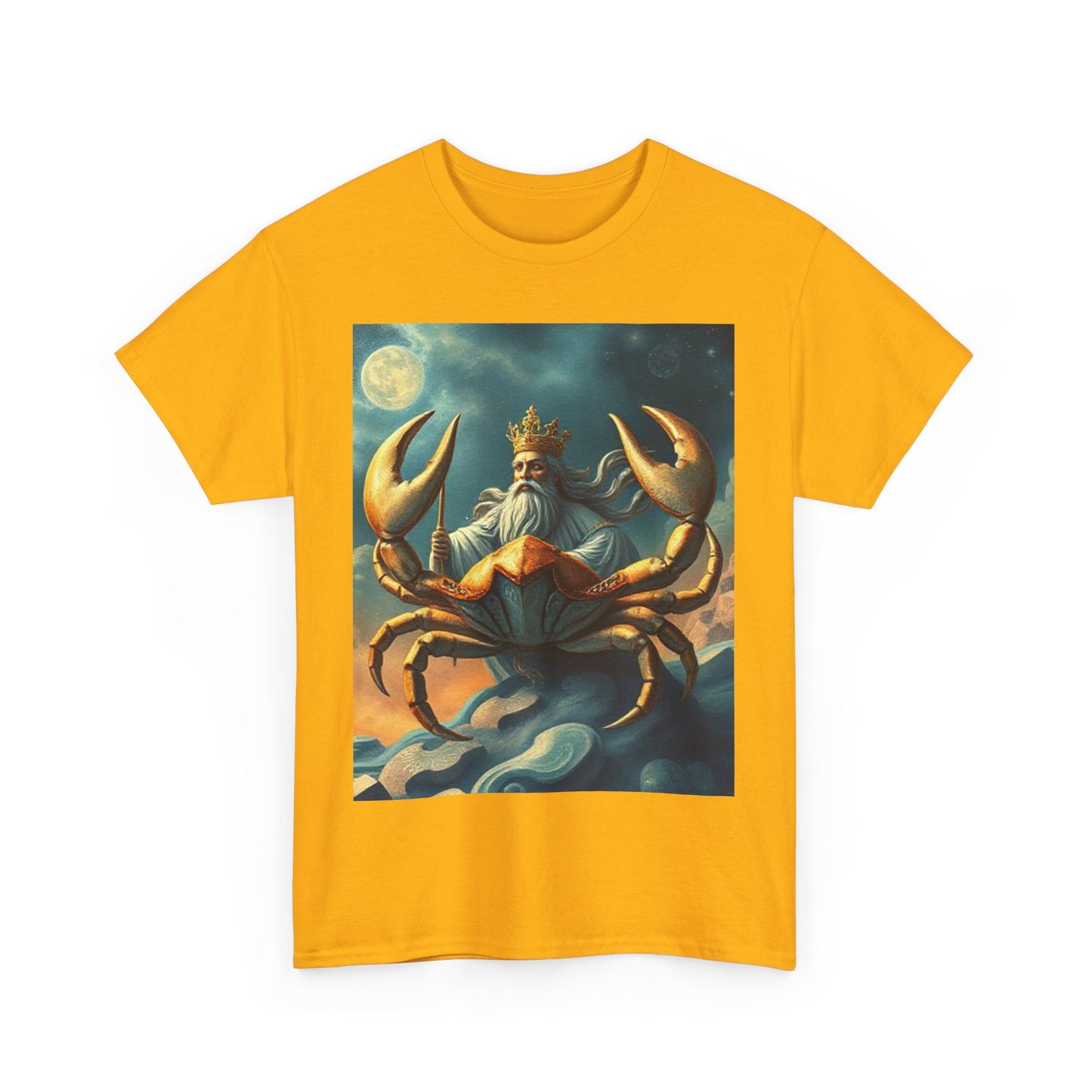 Unisex Heavy Cotton T-Shirt, Crustacean King, Cancer Zodiac Design