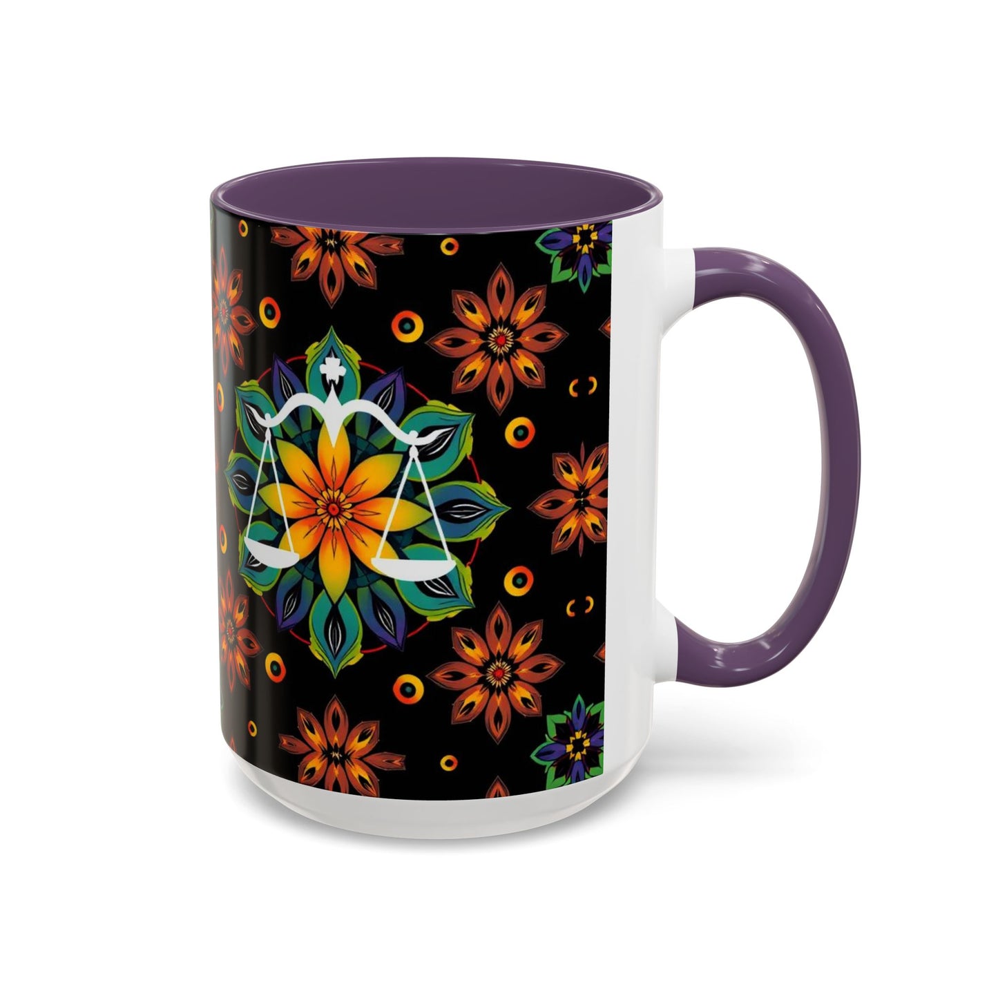 Accent Coffee Mug, Libra, Zodiac v4, Flower Pattern, (11, 15oz)