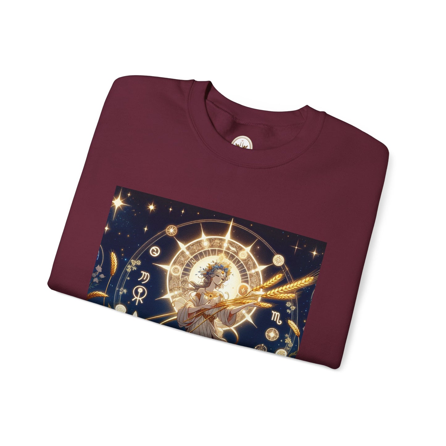 Unisex Heavy Blend™ Crewneck Sweatshirt, anime girl in wheat field, Virgo Zodiac Design