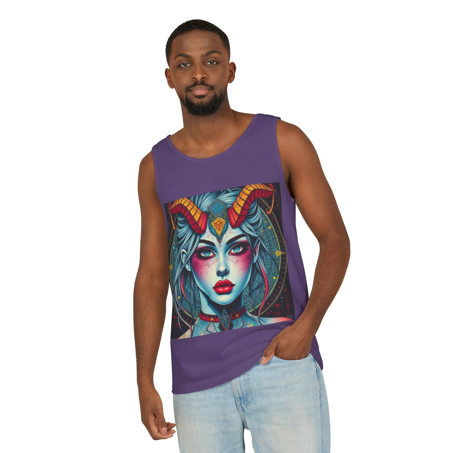 Unisex Garment-Dyed, Tank Top, Capricorn, Pop Art v1, 100% US cotton