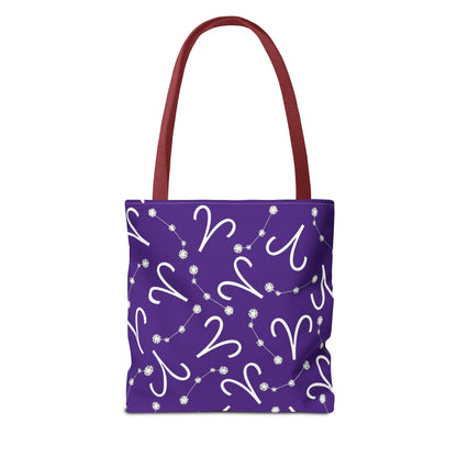 Tote Bag, Aries Zodiac Sign, AOP, (Purple, White)