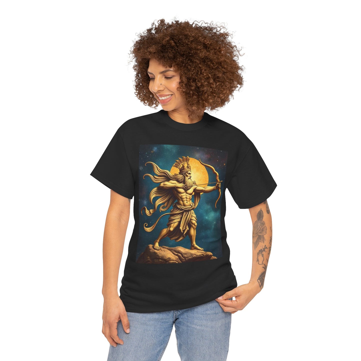 Unisex Heavy Cotton T-Shirt, Midnight Arrow v1, Sagittarius Zodiac Design