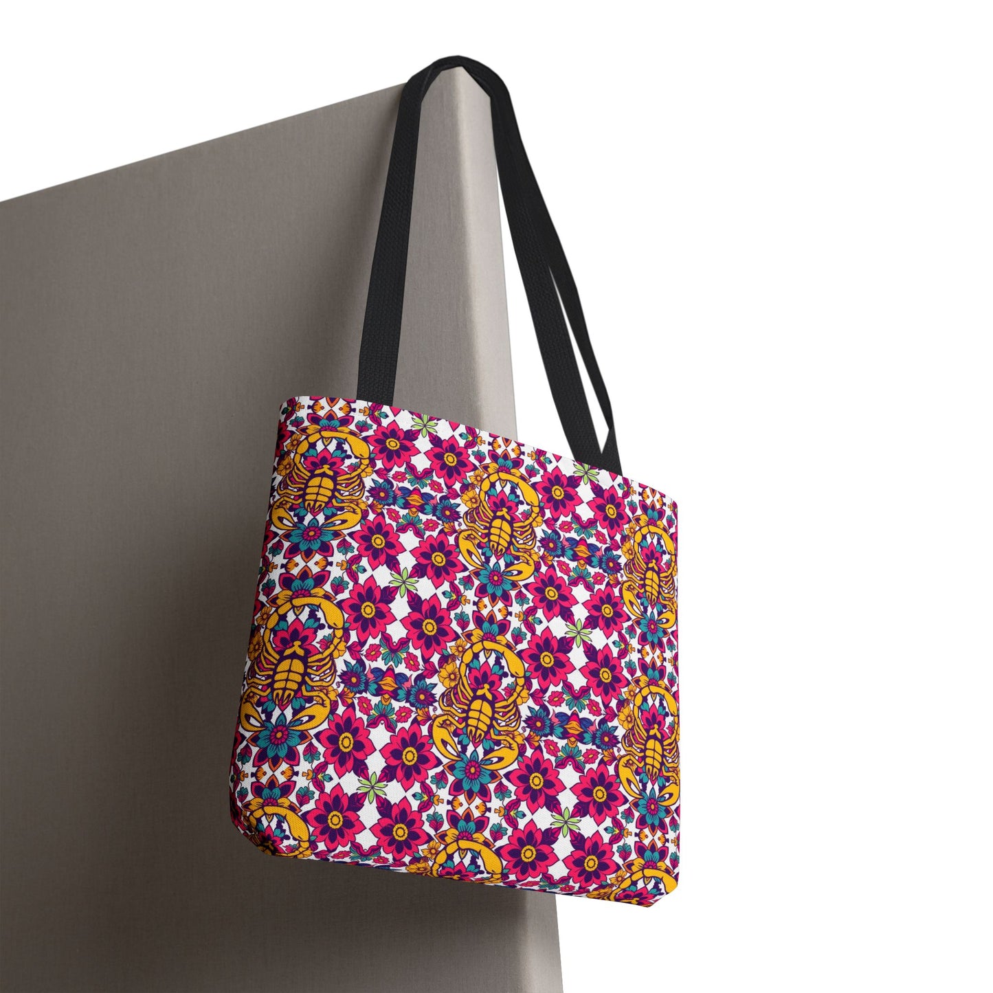 Tote Bag, (AOP), Scorpio, Zodiac v4, Flower Pattern