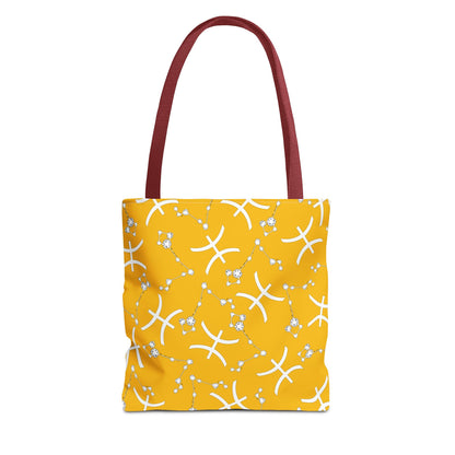 Tote Bag, Pisces Zodiac Sign, AOP, (Yellow, White)