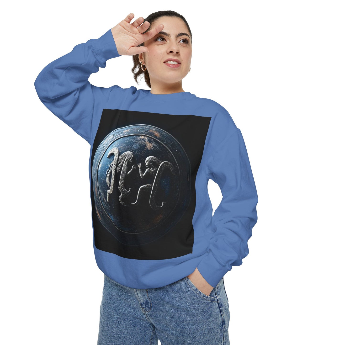 Garment-Dyed Sweatshirt, Unisex, Space Symbol Design, Gemini