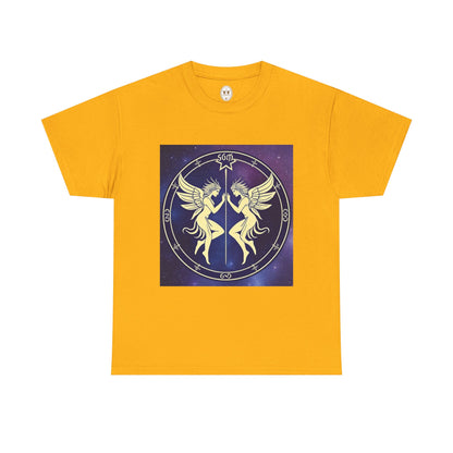Unisex Heavy Cotton T-Shirt, Space Angel Twins v1, Gemini Zodiac Design