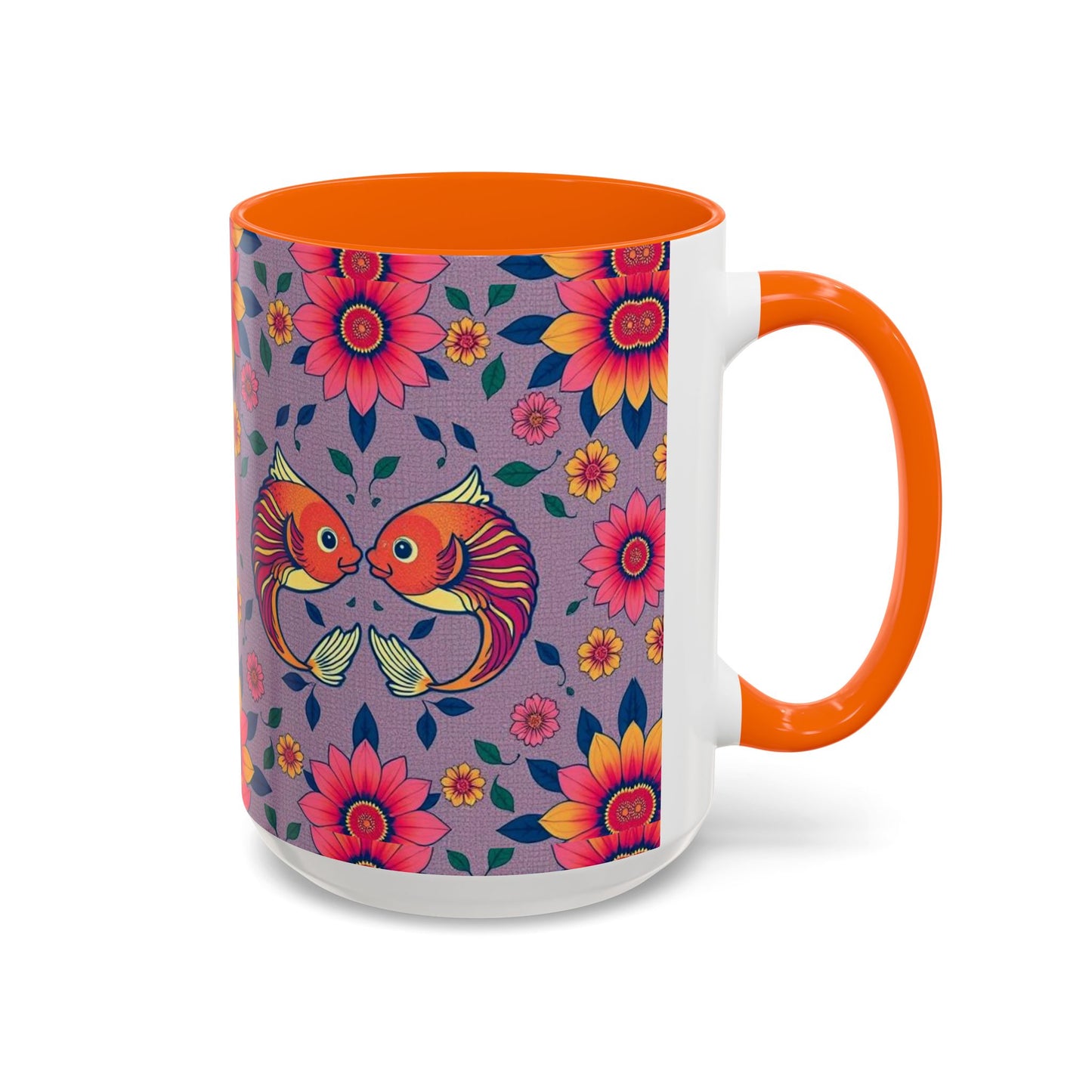 Accent Coffee Mug, Pisces, Zodiac v2, Flower Pattern, (11, 15oz)