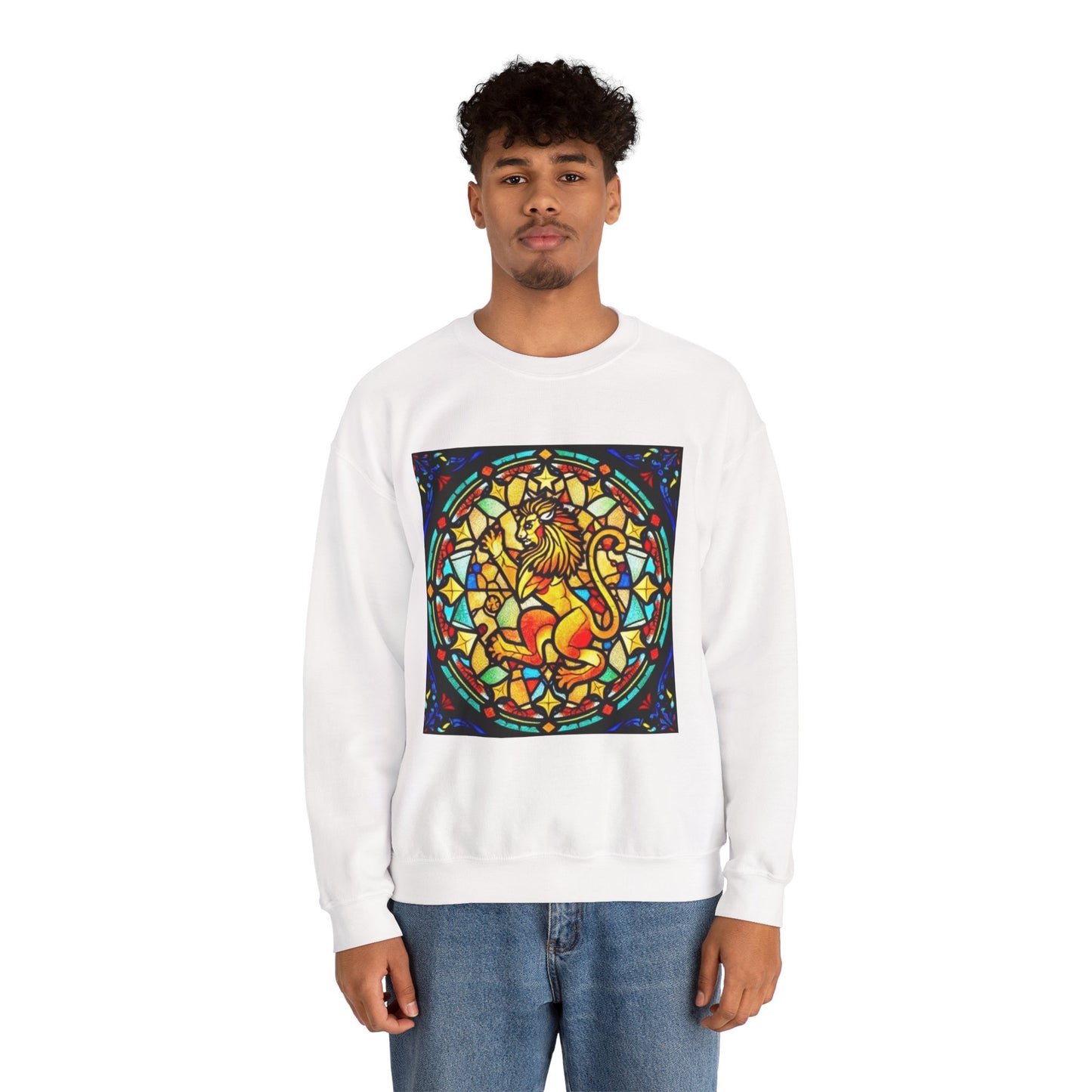 Unisex Heavy Blend™ Crewneck Sweatshirt, Glass 1, Leo Zodiac Design