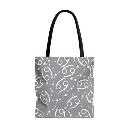Tote Bag, Cancer Zodiac Sign, AOP, (Grey, White)
