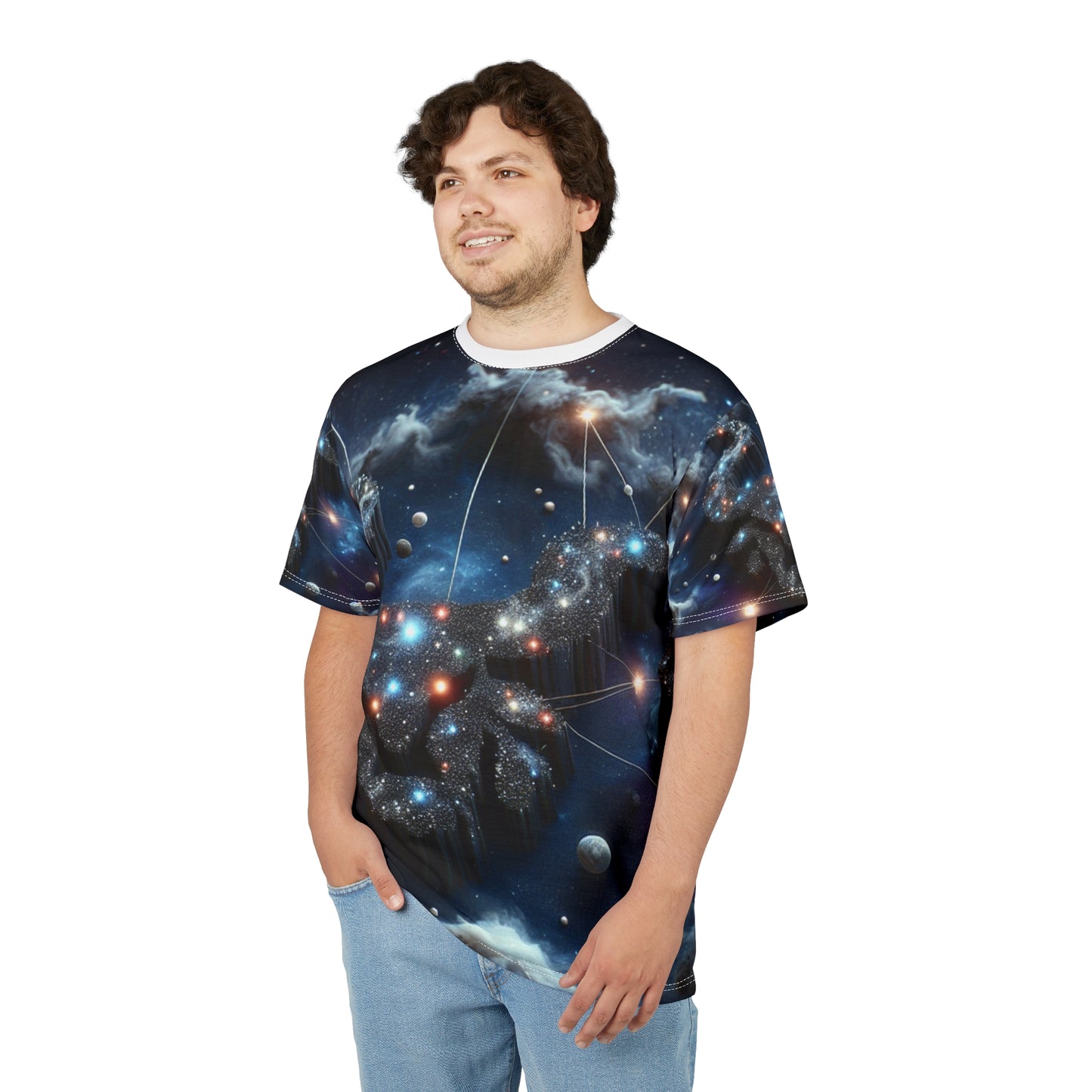Unisex Cut & Sew T-Shirt (AOP), Space Bull Head, Taurus Zodiac Design, Regular fit, 100% Polyester