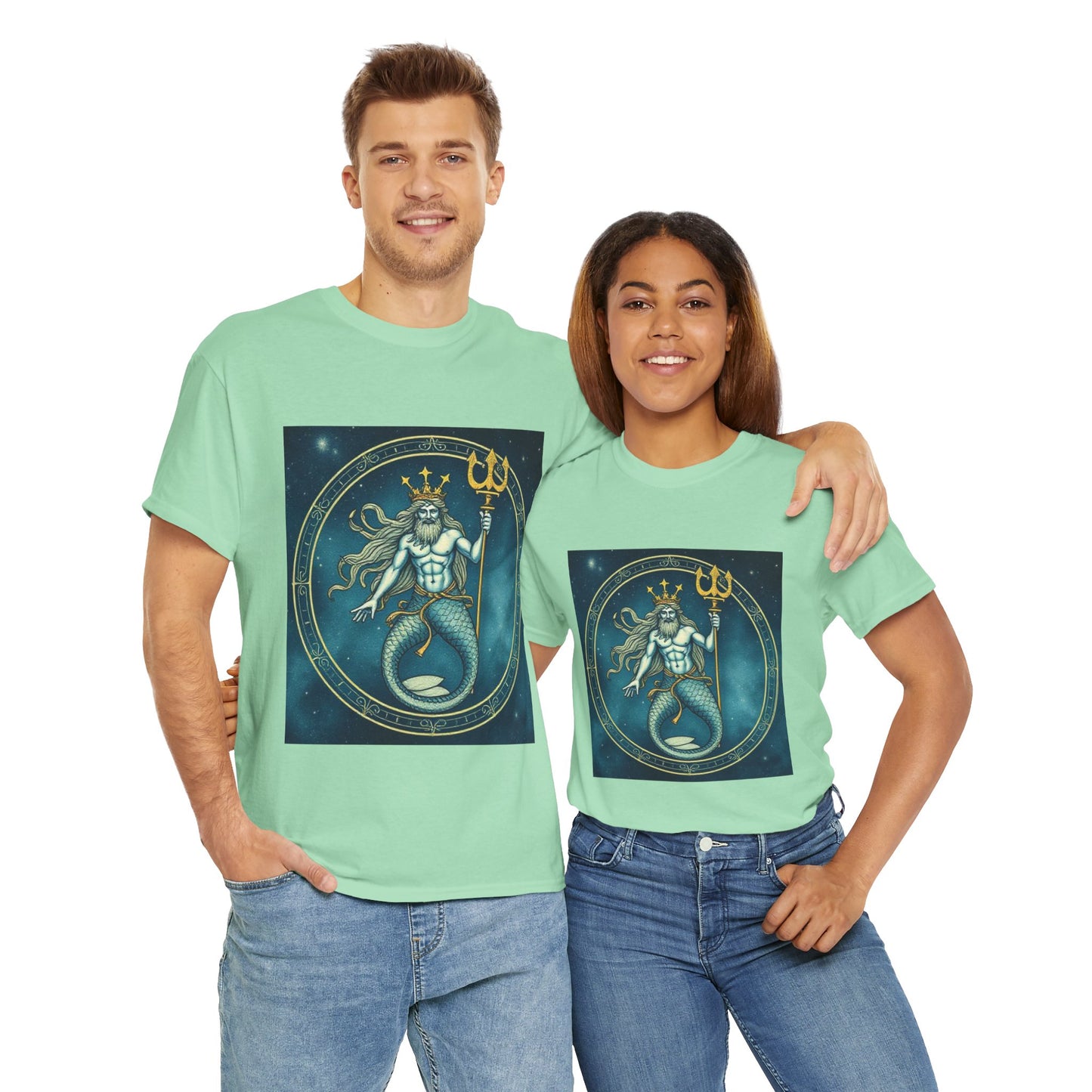 Unisex Heavy Cotton T-Shirt, Aquarius God 5v, Zodiac Design