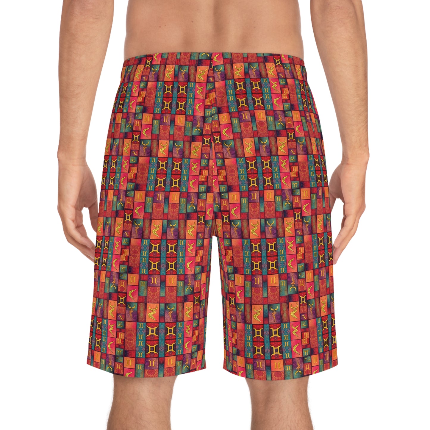 Men's Board Shorts, (AOP), Gemini, Zodiac, Shape Pattern