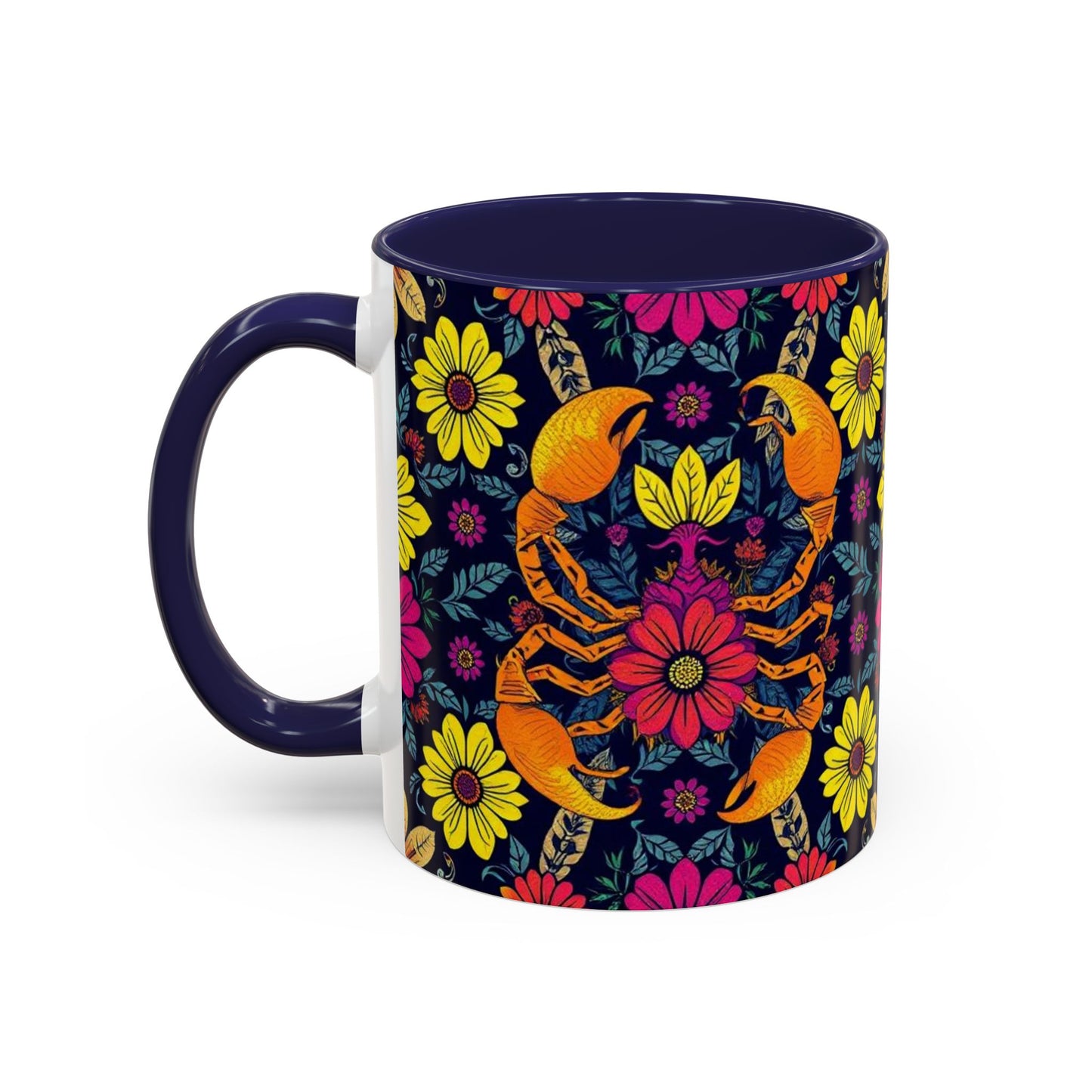 Accent Coffee Mug, Scorpio, Zodiac v3. Flower Pattern, (11, 15oz)
