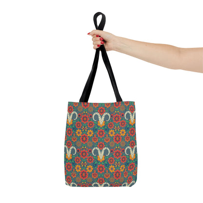 Tote Bag, (AOP), Aries, Zodiac v1, Flower Pattern