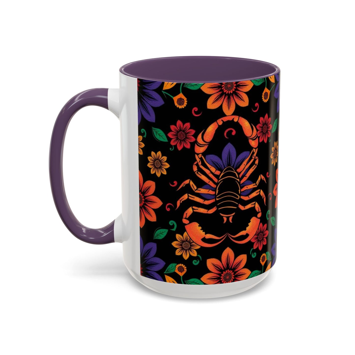 Accent Coffee Mug, Scorpio, Zodiac. Flower Pattern, (11, 15oz)