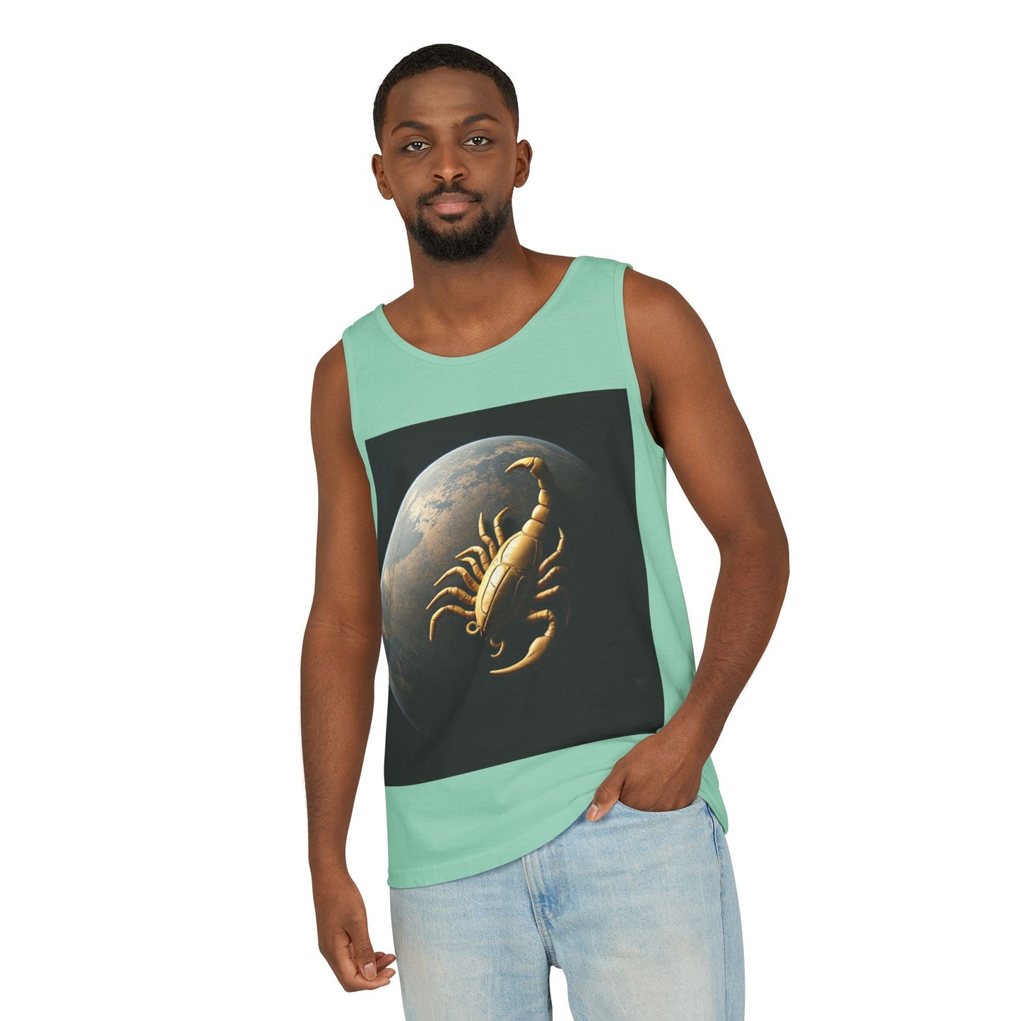 Unisex Garment-Dyed, Tank Top, Scorpio Design, Planet Symbol v1, 100% US cotton