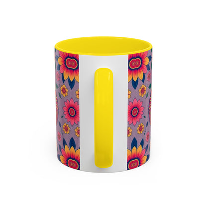 Accent Coffee Mug, Pisces, Zodiac v2, Flower Pattern, (11, 15oz)