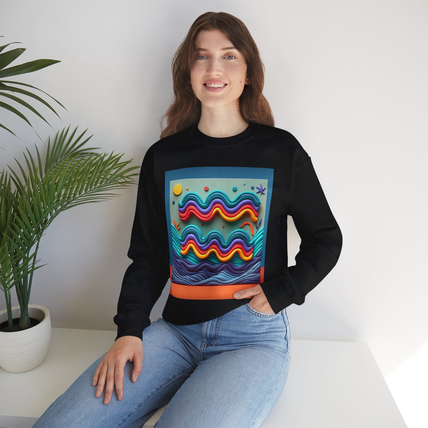 Unisex Heavy Blend™ Crewneck Sweatshirt, Water Painting, Aquarius Zodiac Design