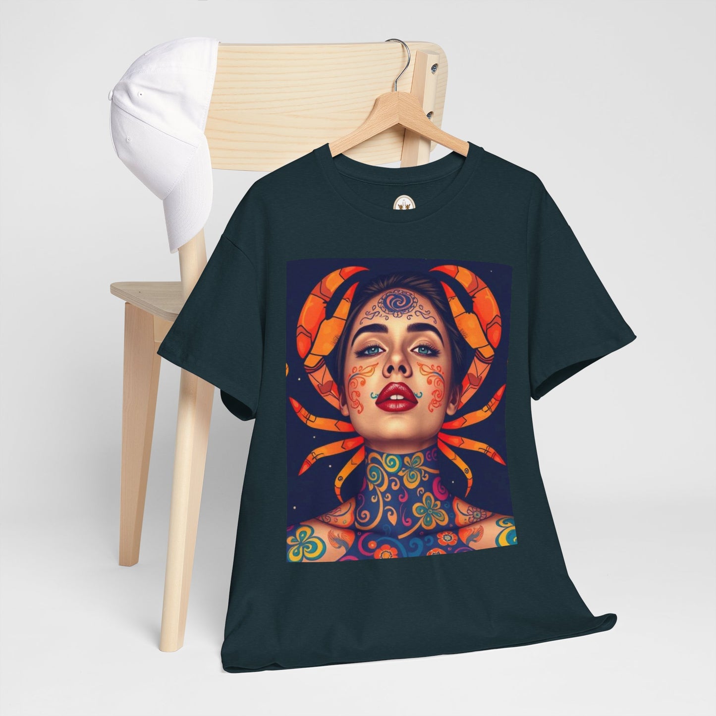 Unisex Heavy Cotton T-Shirt, Cancer, Zodiac v2, Sexy Art