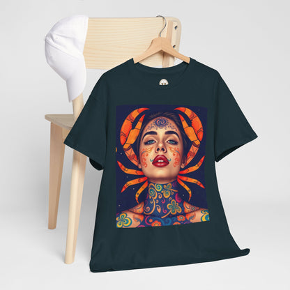 Unisex Heavy Cotton T-Shirt, Cancer, Zodiac v2, Sexy Art