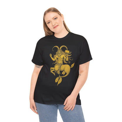 Unisex Heavy Cotton T-Shirt, Capricorn God, Zodiac Design