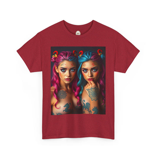 Unisex Heavy Cotton T-Shirt, Gemini, Zodiac v1, Sexy Art