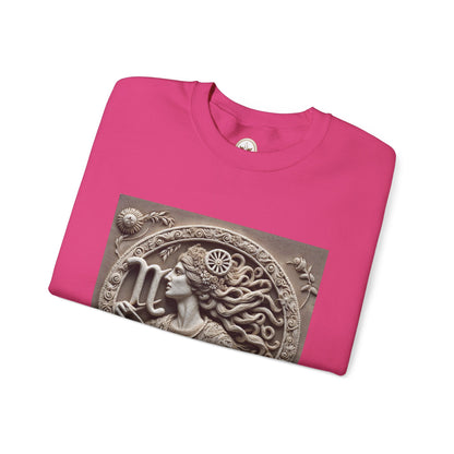 Unisex Heavy Blend™ Crewneck Sweatshirt, Stone Carving, Virgo Zodiac Design