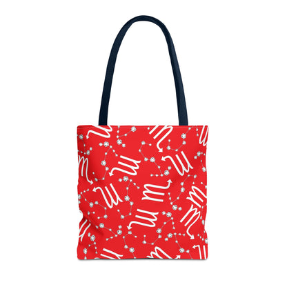 Tote Bag, Scorpio Zodiac Sign, AOP, (Red, White)