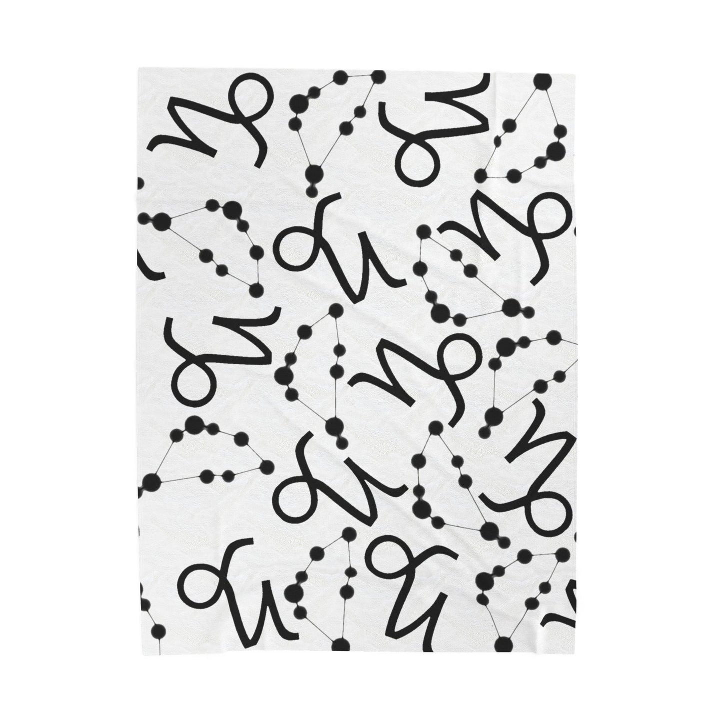 Velveteen Plush Blanket, Capricorn Zodiac Sign, Constellation & Symbol, White, 100% polyester