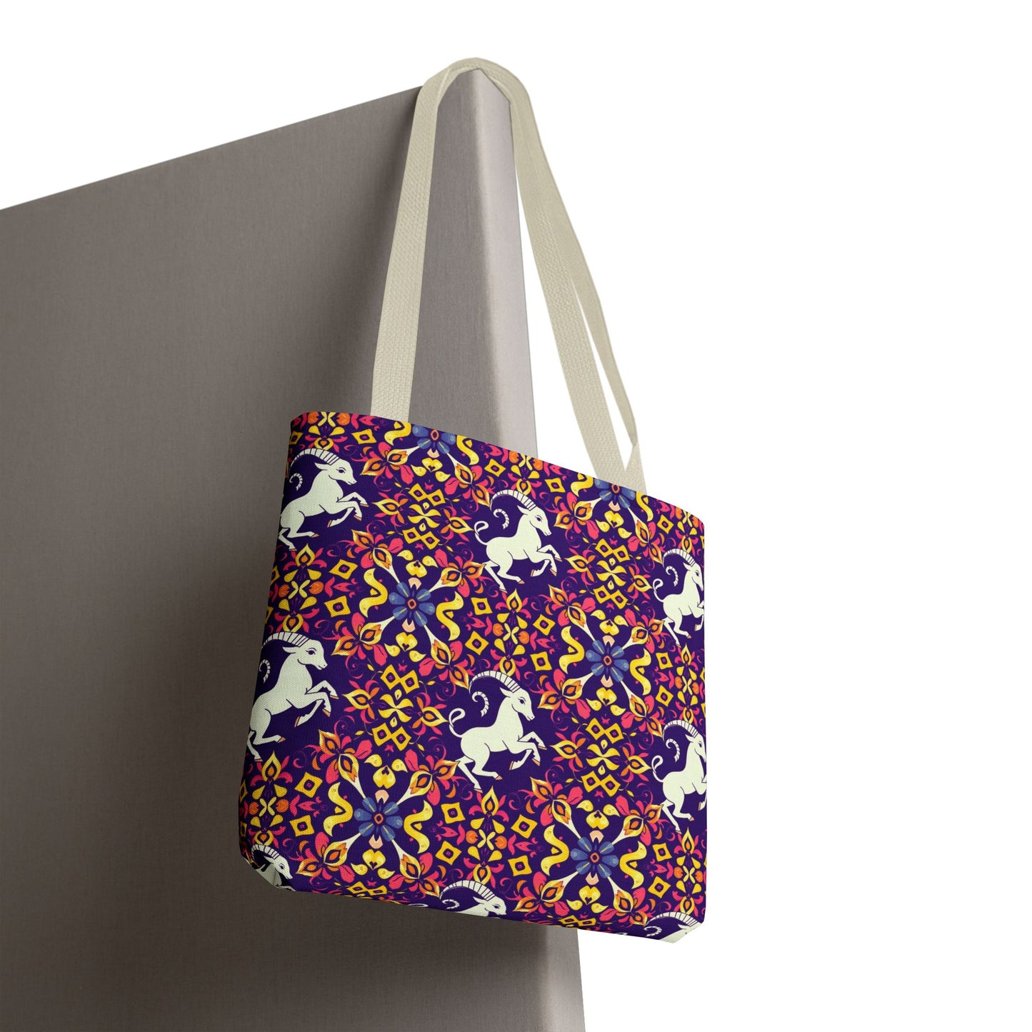 Tote Bag (AOP), Capricorn, Zodiac v2, Flower Pattern
